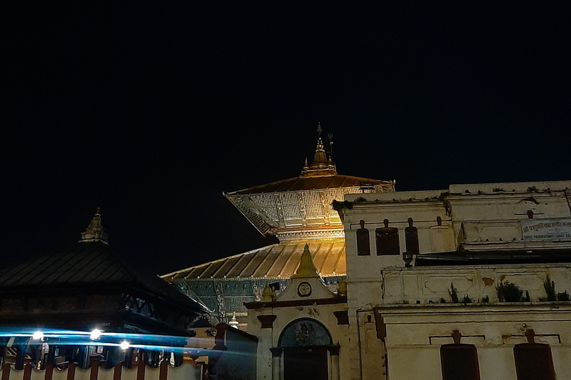 East view of Pashupatinath Temple at night